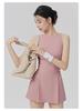 Women's Sportswear Set: Padded Bust Yoga Vest & Loose Casual Anti-exposure Skirt Shorts with Pleated Waistband and Belt