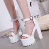 Fashion Summer Sexy 14cm Platform High Heels Buckle Strap Open Toe Sandals Chunky Heel Women Pumps Party Prom Shoes