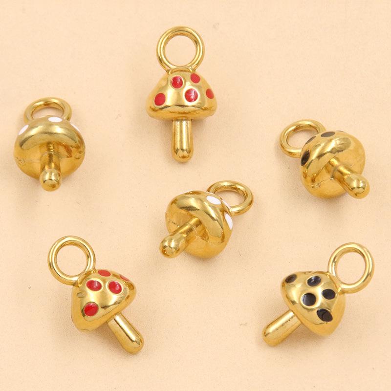 Edelstahl Pilzblumen-Ornamente: Tropföl & goldene Emaille-Anhänger