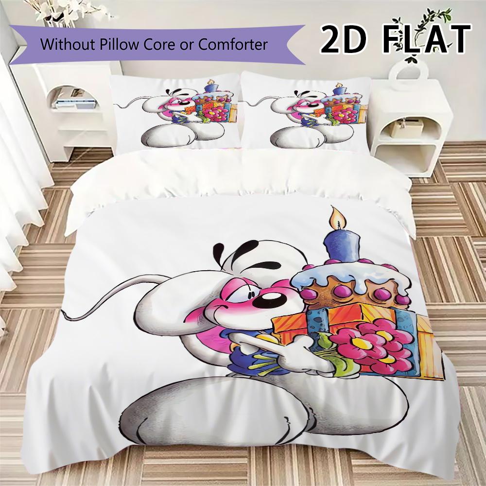 Diddl Pattern Bedding Uilt Set Uilt Cover Pillowcase Home Decoration Birthday Gift (1 * Duvet Cover + 2 * Pillowcase Without Core)