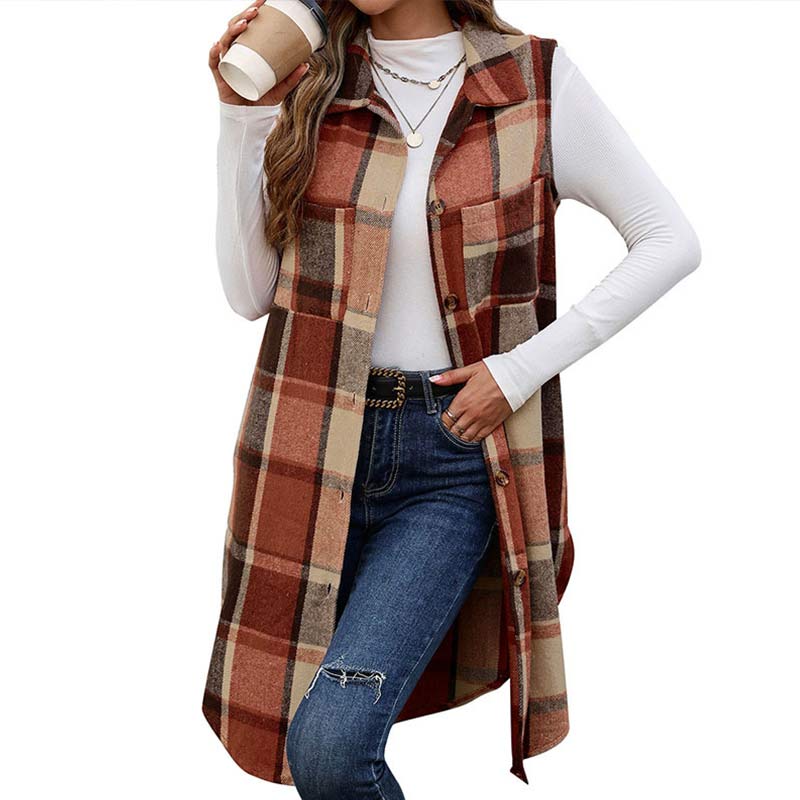 

Женский однобортный жилет с лацканами в разноцветную клетку, элегантный жилет на осень-зиму, верхняя одежда XL оранжевый