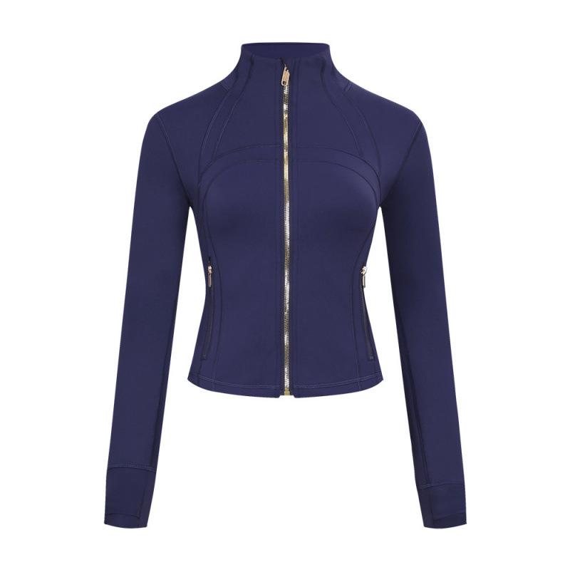 Lulu Logo Slim-Fit Ladies' Stand-Collar Jacket with Gold Zipper, Long-Sleeved Sports Fitness Outerwear