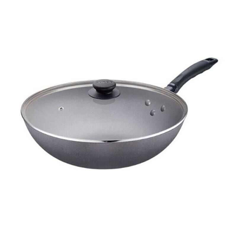 Supor Real Rust-Proof Fine Cast Iron Wok with Glass Lid, 32cm