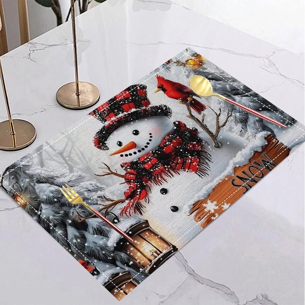 Christmas Snowman Placemat Party Decoration Placemat Restaurant Tableware Insulation Mat Christmas Gift New Year Decoration