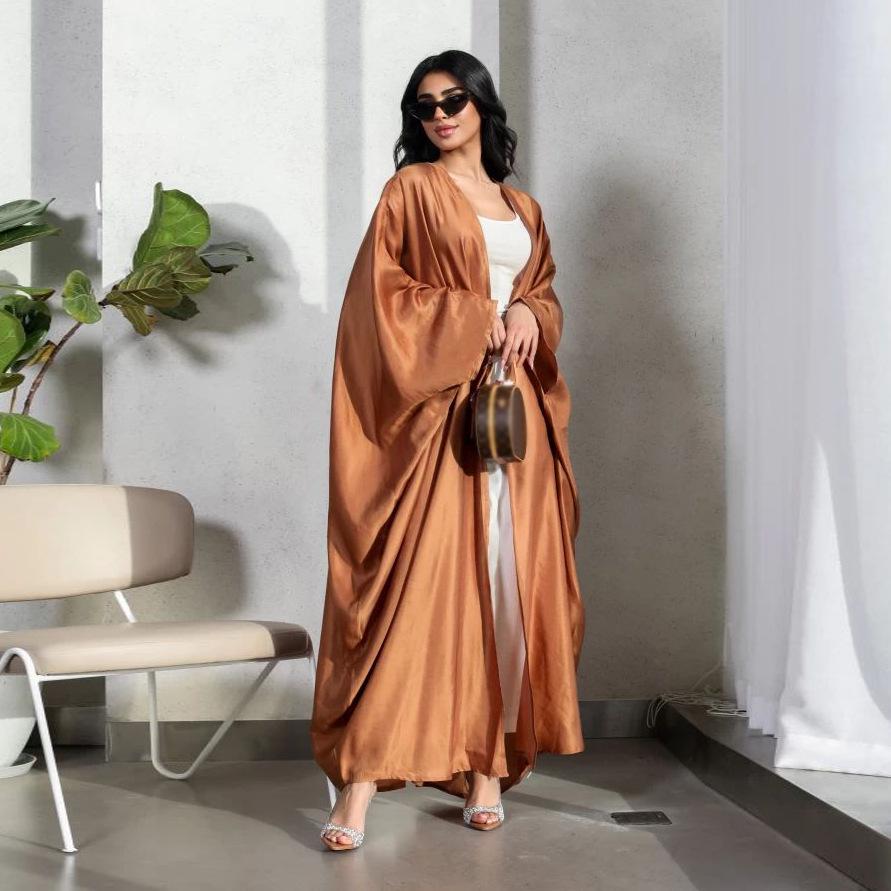 MQ137 Women's Solid Color Cardigan Robe Abaya - Middle Eastern Turkish Style