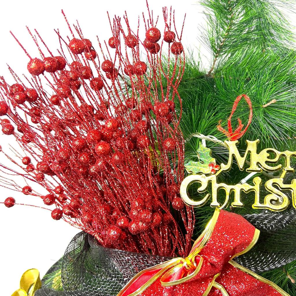 20/1PC Christmas Glitter Berry Stem Red Gold Artificial Berries Branches Fake Flower DIY Wreath Xmas Tree Crafts Party Decor