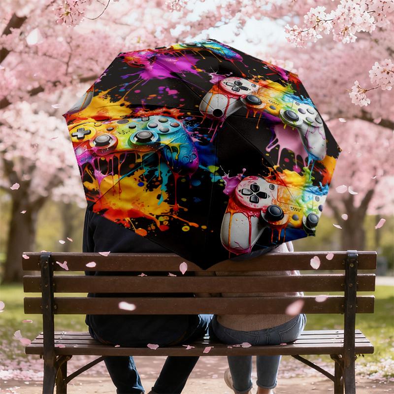 1pc Gamer Splash Pattern Umbrella Design Automatic Opening and Closing Umbrella, High-quality Travel Umbrella,  C1128237
