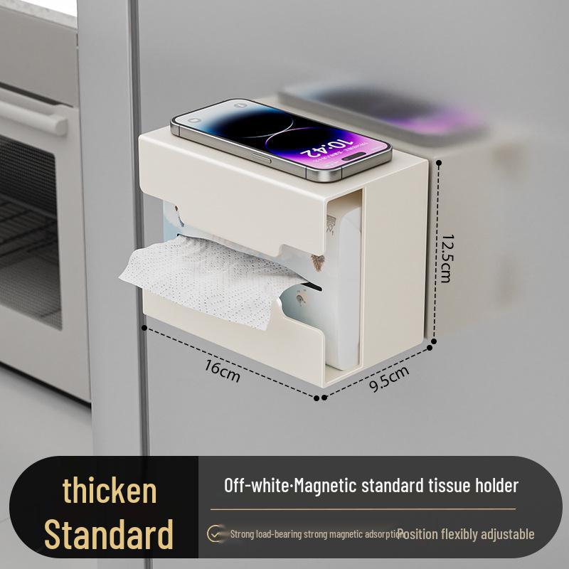 Magnetische Aan de Muur te Bevestigen Keuken Tissuebox en Opbergrek: Zonder boren, Multifunctionele Keukenrolhouder.