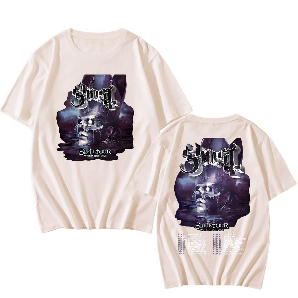 Ghost Skeletour World Tour 2026 Koszulki Ameryka Północna Bawełna Krótki Rękaw Codzienna Męska Koszulka Unisex Streetwear Koszulki Zespołu Rockowego