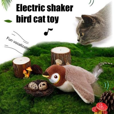 Flapperende Vleugels Vogels Kattenspeelgoed Interactieve Vliegende Mus met Levensecht Tjilpend Geluid Aanraakgeactiveerde Pluche Vogels Kittenspeelgoed voor Binnenkatten