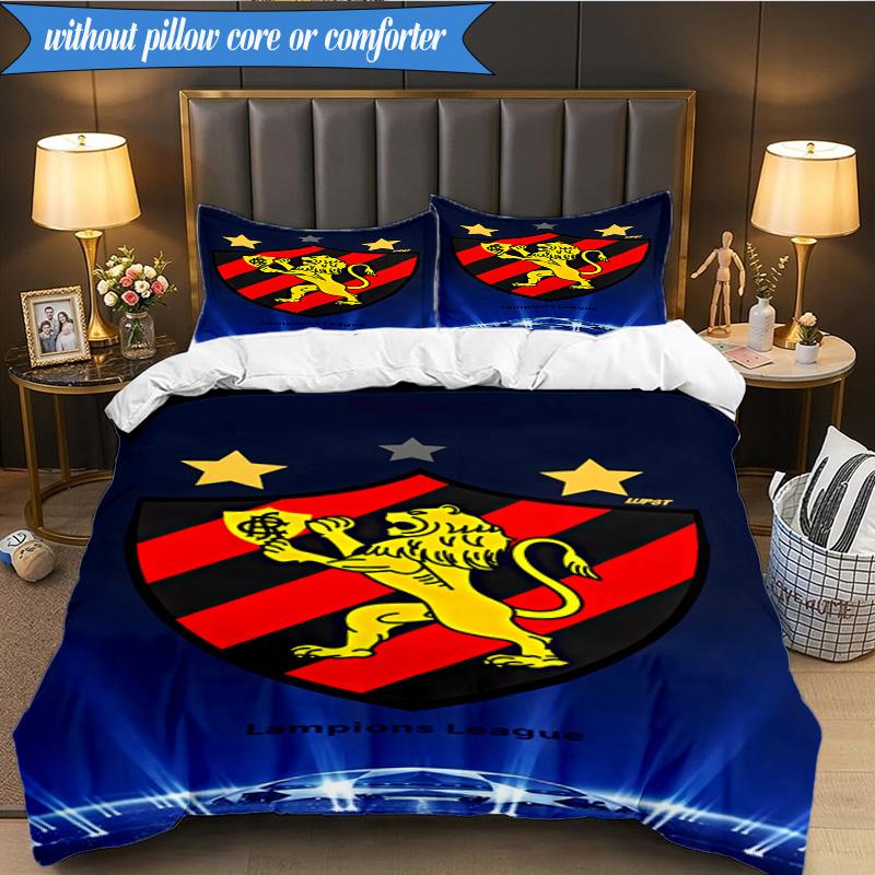 3PCS Sport Club Football Crest Printed Soft Bedding Set,Including 1pc Duvet Cover And 2pcs Pillowcases Perfect for Bedroom, Dormitory, Fan gift
