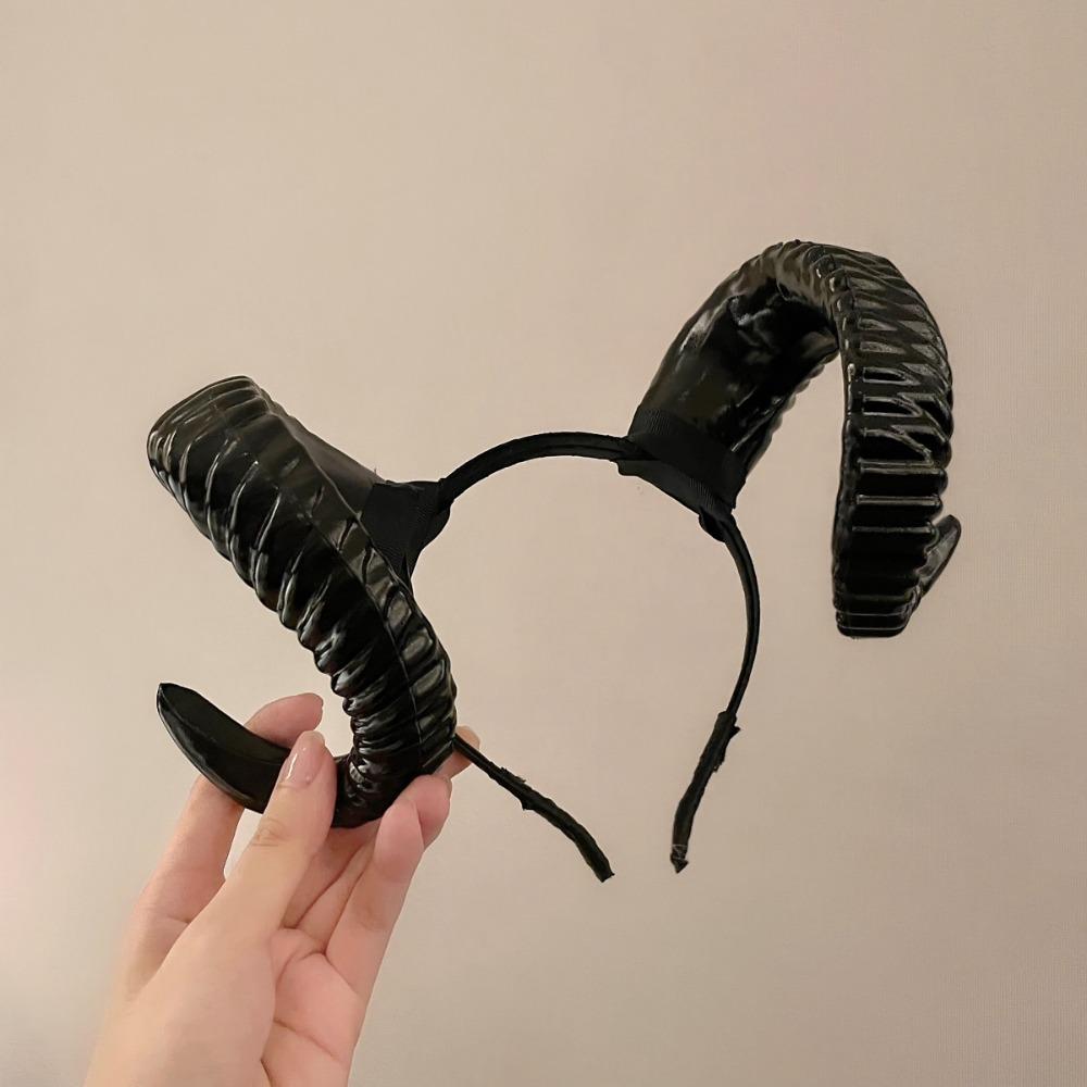 Realistic Halloween Devil Headband Gothic Goat Horn Hair Hoop Black Demon Horn Headwear  Adults