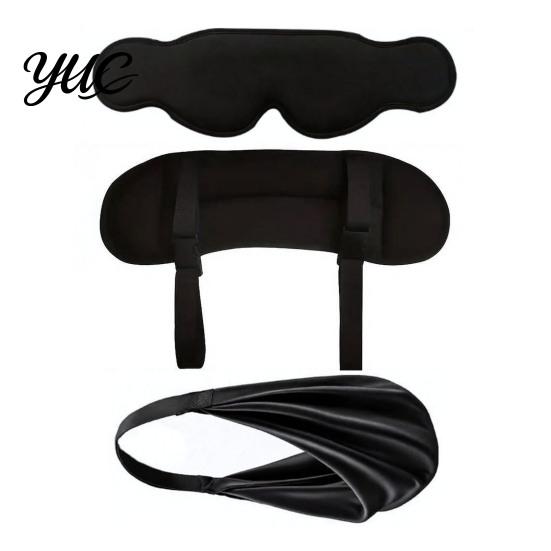 Adjustable Head Support 3-in-1 Travel Sleep Mask Set, Blackout Eye Cover with Neck Pillow & Road Trip Comfort Gear Arm Support, Portable Rest Kit for