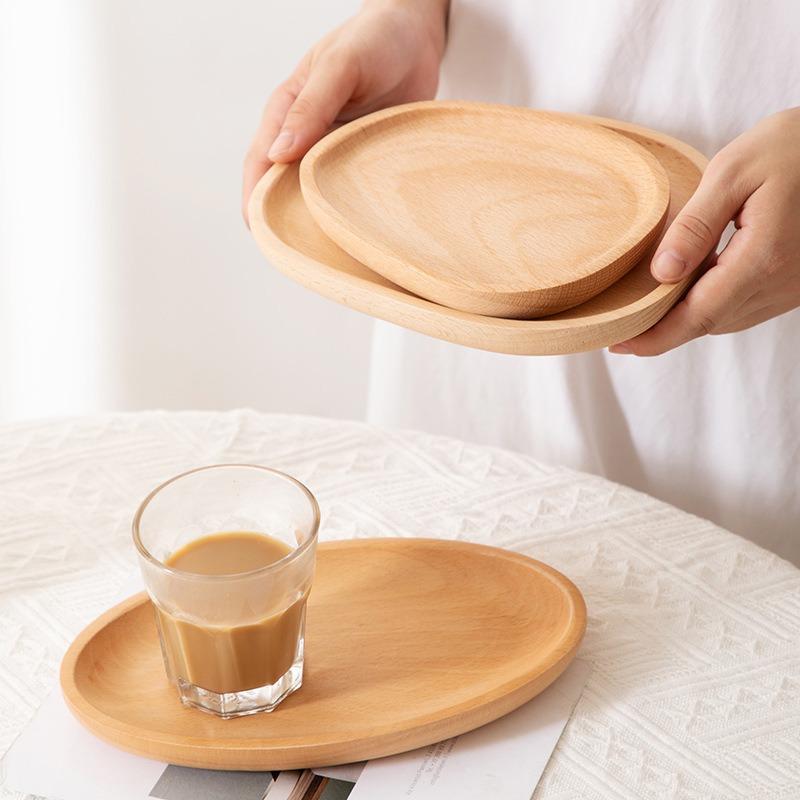 1pc Wooden Serving Tray Japanese Style Solid Wood Dining Plate Dessert Display Sushi Storage