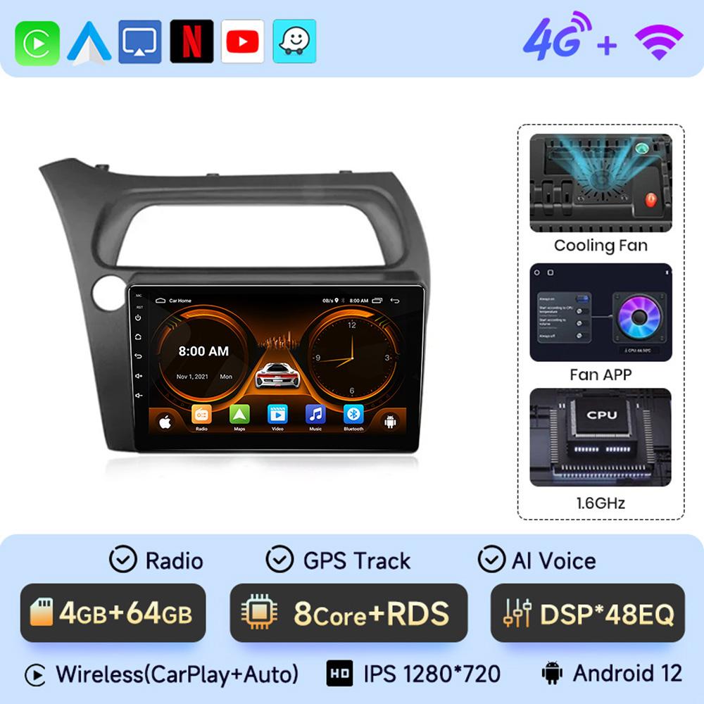 JIUYIN Android 12 For Honda Civic  Hatchback 2006-2011 Car Radio Multimedia Player Navigation 2 Din Stereo DVD Head Unit