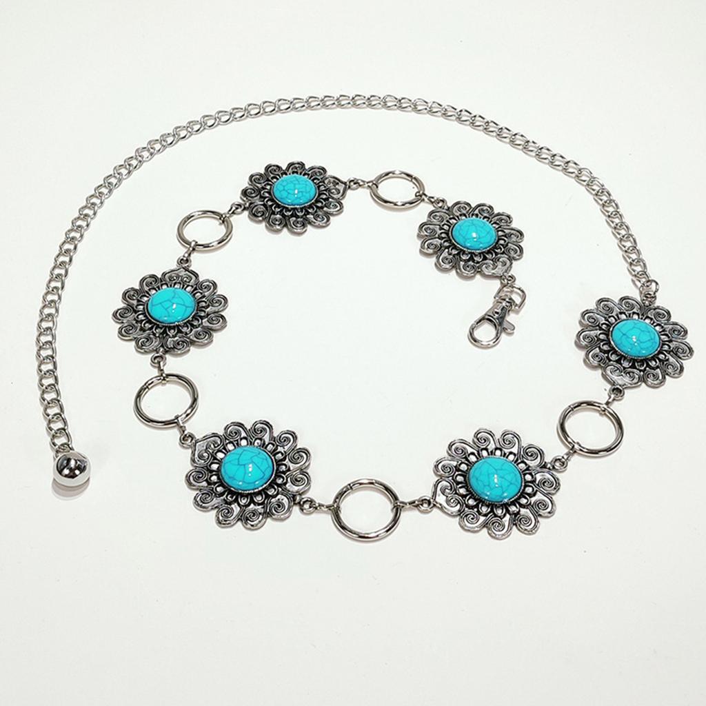 Lightweight Metal Chain Belt with Stone Accent Handcraft Bohemian Accessory Waist Cincher Band for Beach Parties