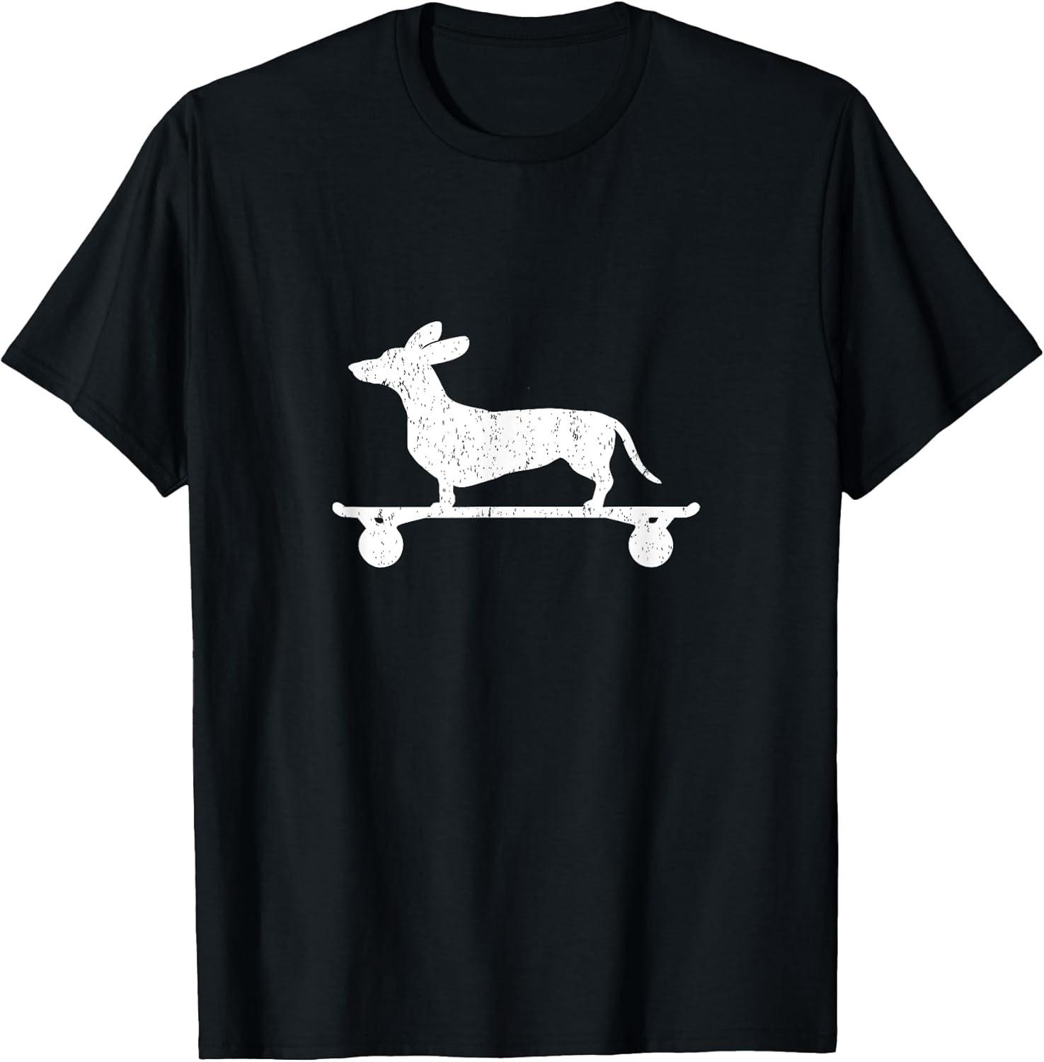 Cute Dachshund Skateboard Fun Vienna Dog Print Tshirt Fashion Casual Retro ShortSleeved RoundNeck Shirt S