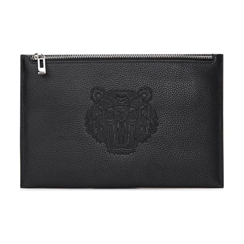 ELLE HOMME Genuine Leather Clutch, Envelope Bag, Cell Phone Pouch, Clutch Regular Men's Black EB868710202