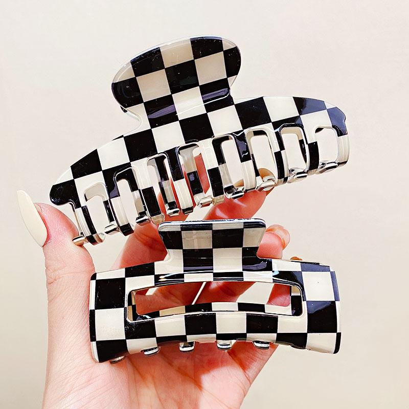 Women Elegant Checkerboard Acrylic Hair Claw Temperament Geometric Headband Hair Clips Hairpins Fahion Hair Accessories Gift