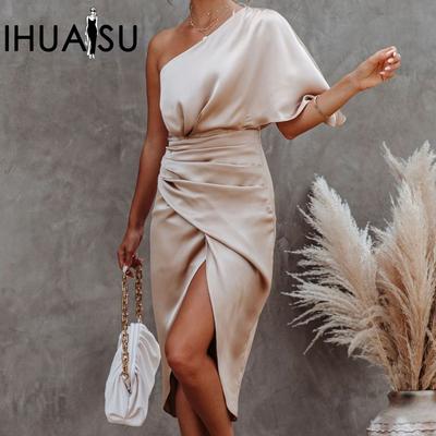 Düz Renk Baskılı Yaz İlkbahar Seksi Tek Kollu Gül Detaylı Düzensiz Etek Elbise Abiye Kadın