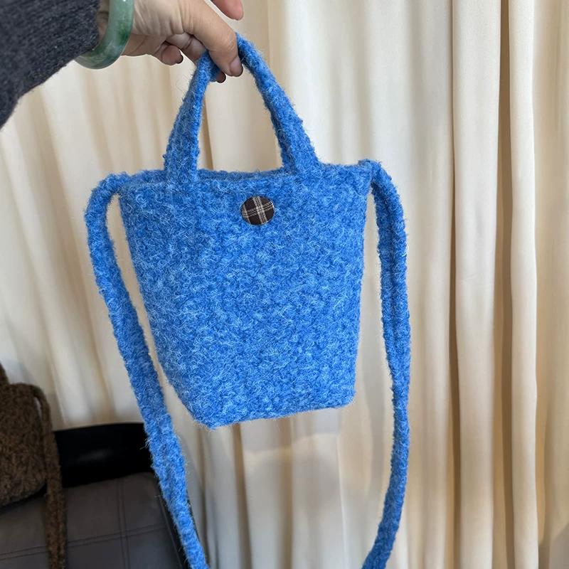 Plush Ethnic Style Crossbody Bag, Fluffy Handheld Shoulder Pouch for Women