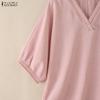 ZANZEA Women Casual V-Neck 3/4 Sleeve Loose Blouse
