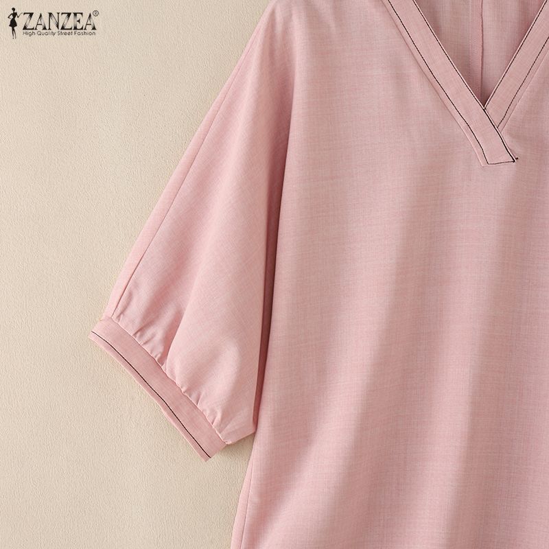 ZANZEA Women Casual V-Neck 3/4 Sleeve Loose Blouse