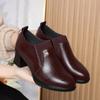 Fashion Comfortable Deep Mouth Soft Leather Shoes Women's Pumps 2024 Spring Black Block Heels Shoes for Office Mom Dance Single Shoes