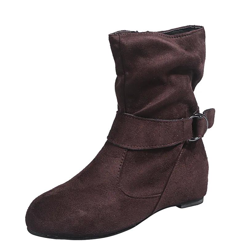 

Ankle Boots New Simple Commuting Round Toe Leather Boots Flat Bottomed Belt Buckle Women s Shoes De Mujer 43