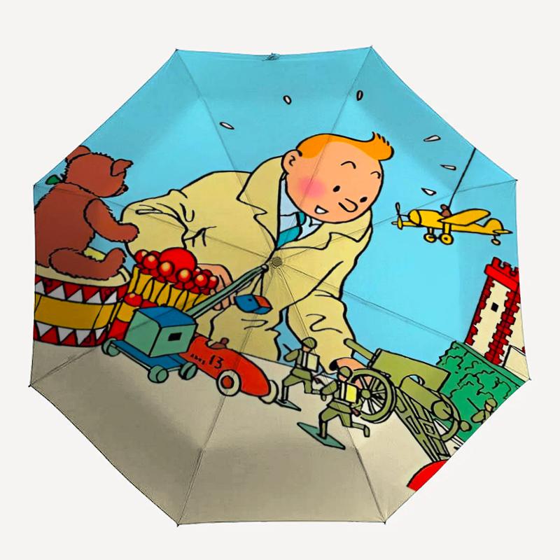 Tintin Theme Automatic Umbrella, Lightweight & Portable, 8 Rib, Perfect for Outdoor Travel, Birthdays, Christmas, Gifts.