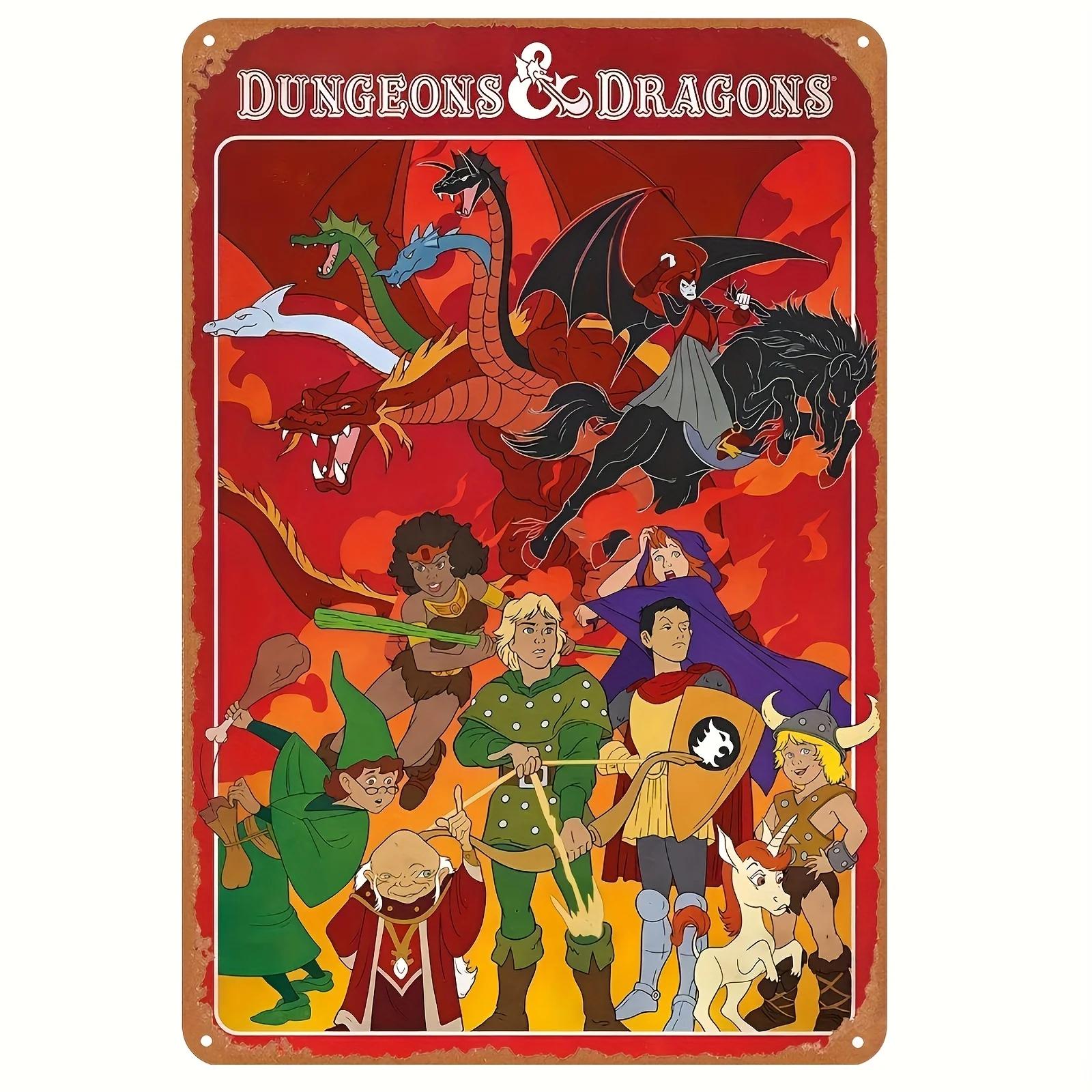 

Dungeons,Dragons Classic Metal Sign - Vintage Retro Wall Art with Epic Dragon Battle Scene, Waterproof Iron, Pre-Drilled Hol 20x30cm（7.8x11.8inch）