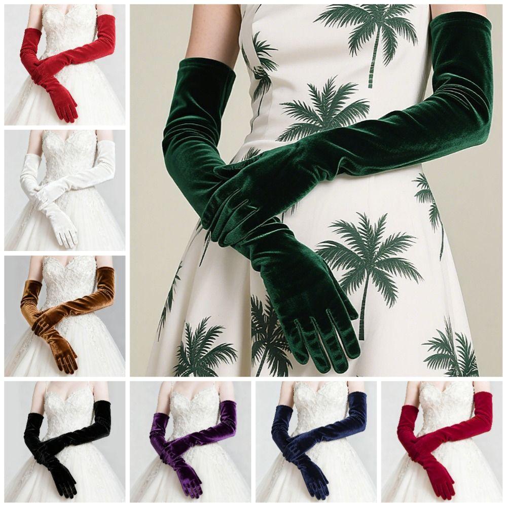 53cm Women's Fluffy Gloves Elegant Bride's Long Mittens Velvet Long Gloves  Dress-Up  Accessories