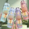 1PC Glowing Tree Of Life Print 750ml Color Plastic Sports Water Bottle Leakproof Flip Straw Lid Suitable for Sports Office Home Use
