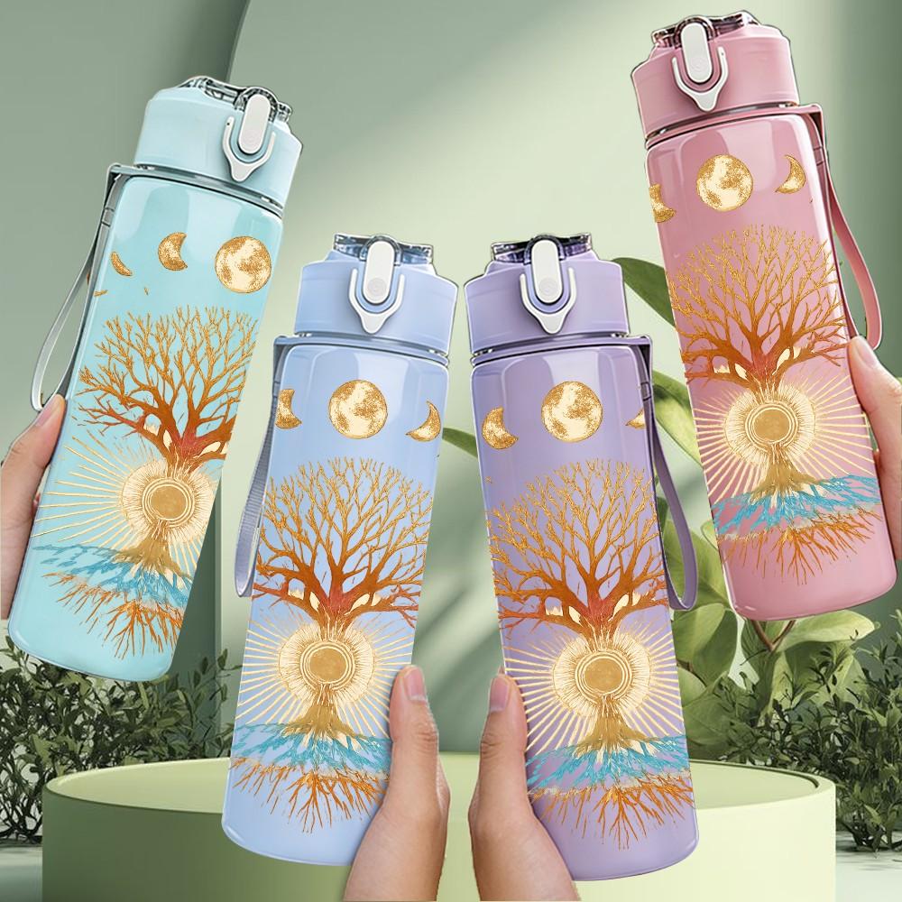 1PC Glowing Tree Of Life Print 750ml Color Plastic Sports Water Bottle Leakproof Flip Straw Lid Suitable for Sports Office Home Use