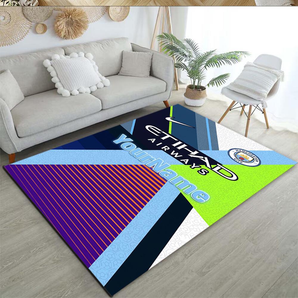 Manchester City Personalized Name Carpet Suitable for Bedrooms Balcony Playrooms Game Room Antislip Carpet Decorate Offices Wedding Party Gift