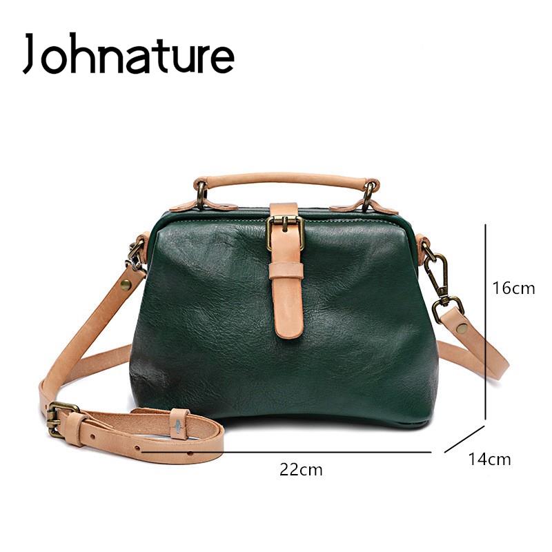Johnature Einfache Handtasche aus echtem Leder, Damentasche, natürliches weiches Rindsleder, Vintage-Stil, einfarbig, Umhängetaschen