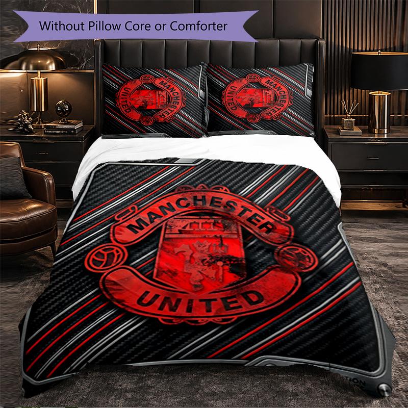 Vzor Manchester United 3dílná sada povlečení Měkký povlak na přikrývku z mikrovlákna s povlaky na polštáře do ložnice