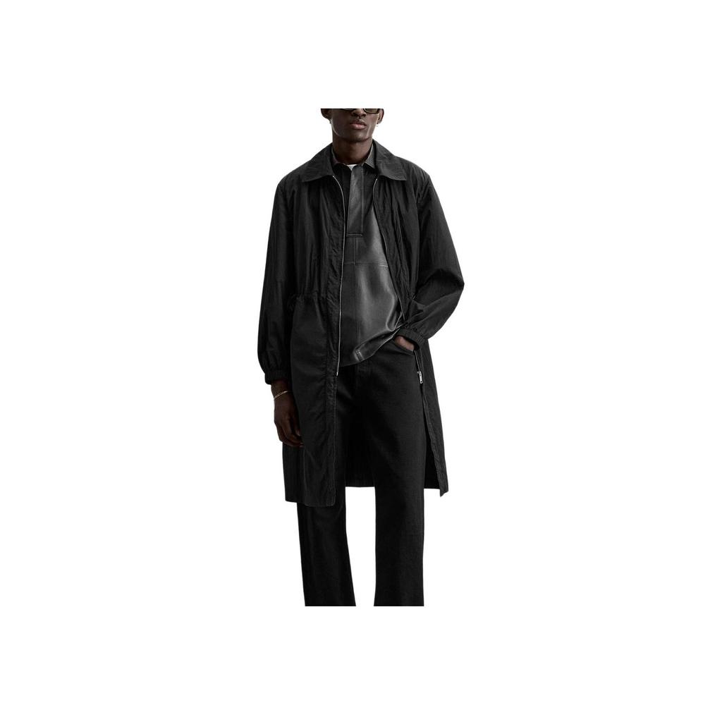 Zara Solid Color Simple Casual Comfortable Lapel Zipper Long Sleeve Mid-Length Coat Men coats Black 7627300-800