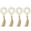 4Pcs Natural Wooden Bead Napkin Rings for Weddings Home Decor