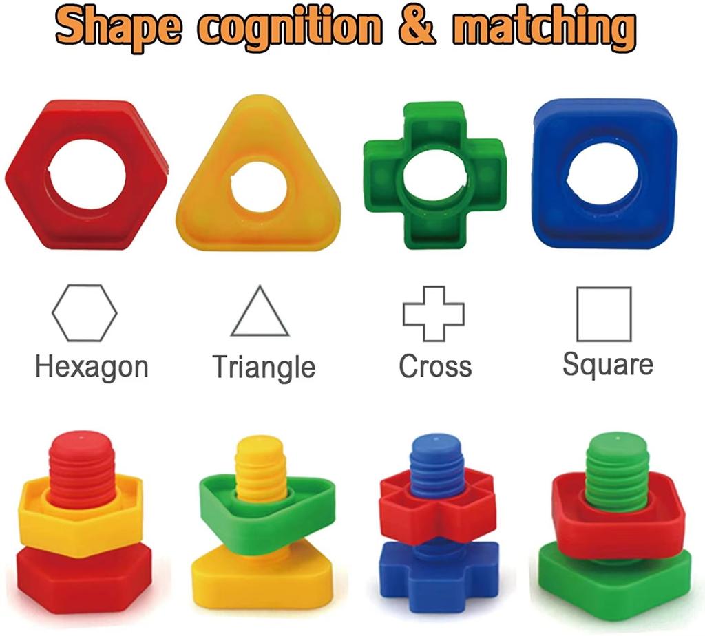 20Pcs Nut Shape Screw Building Blocks Match Puzzle Toys For Children Infant Montessori Shape Color Recognize Educational Toys