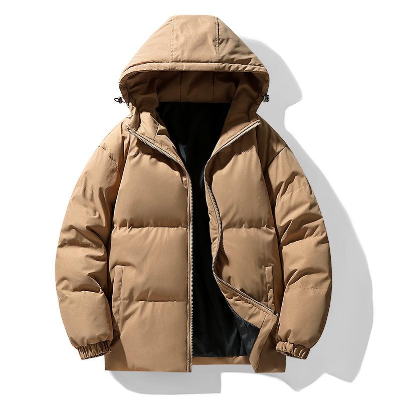 Simple Solid Color Cotton Clothes Men's Winter Casual Loose Plus Size Hooded Design Warm Cold Bread Jacket Jacket Trendy Cotton Clothes