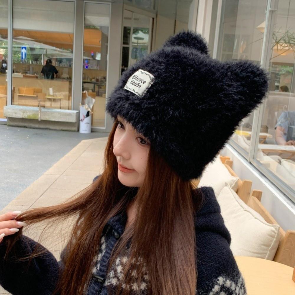 Polyester Knitted Beanie Hat Cold Proof Cozy Warm Hat Cute Fuzzy Knit Hat Daily Use