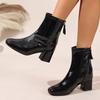 2025 Foreign Trade Square Head Short Boots Foreign Trade Model Medium Heel Paint European and American Style Large Size Women's Boots Large Size Boot