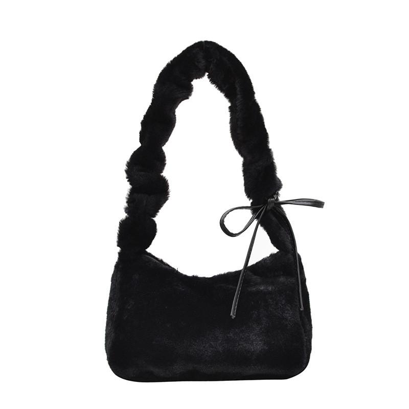 Plush Furry Shoulder Bag For Women With Zipper Closure And Mobile Pocket For Daily Use