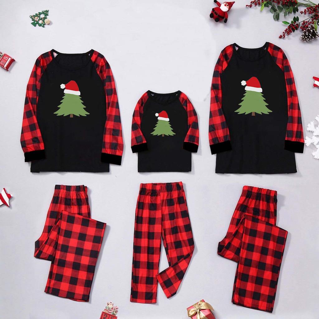 European & American Christmas Plaid Pajama Set: Long-Sleeve, Long Pants, Parent-Child Homewear.