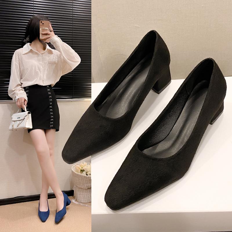 Fashion 2025Aphixta Shoes Square Heel Women Pointed Toe Pumps Fashion  High Heels Flock Leather Black Party Shoes Plus Big size