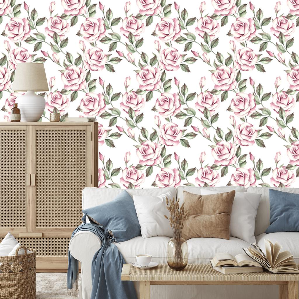 Bright roses with leaves wallpaper for living room and bedroom 50x1000
