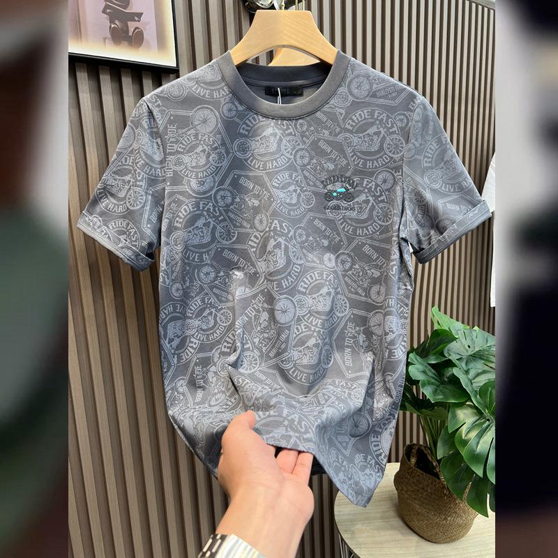 Men s Summer Embroidered Short-Sleeve T-Shirt Design Ice Silk Half-Sleeve Top 3XL серый 1630₽