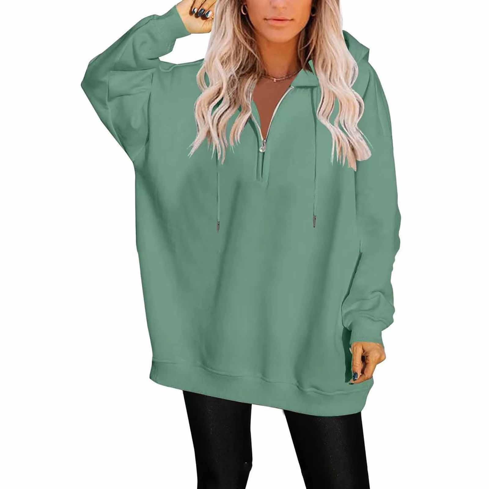 

Женская модная повседневная однотонная толстовка с капюшоном и застежкой-молнией с длинным рукавом XXL зелёный