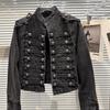 Punk Style Black Stand Up Collar Denim Jackets Vintage Washed Motor Coat For Women 2025 Autumn New Loose Long Sleeve Outerwear